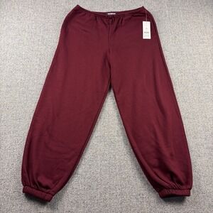 Women's Oversized Fleece Joggers Burgundy High Waisted Sweatpants Loose M NWOT